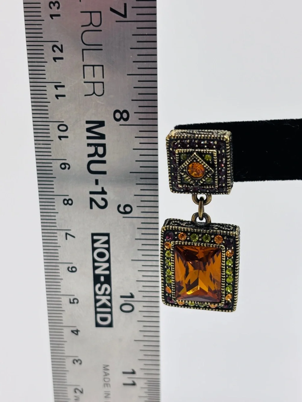 Heidi Daus Amber Swarovski‎ Crystal Drop Earrings with Green Accent